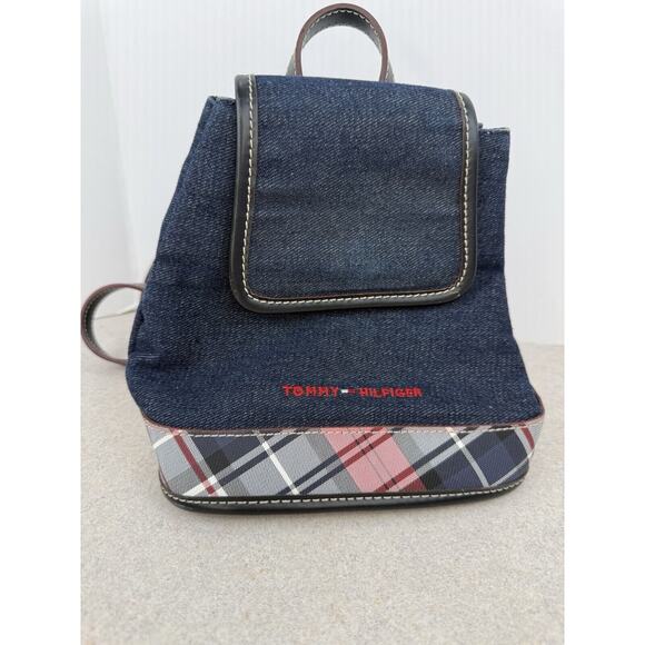 Y2K‎ Vintage Tommy Hill Plaid Denim Mini Backpack Retro Style - Picture 1 of 16